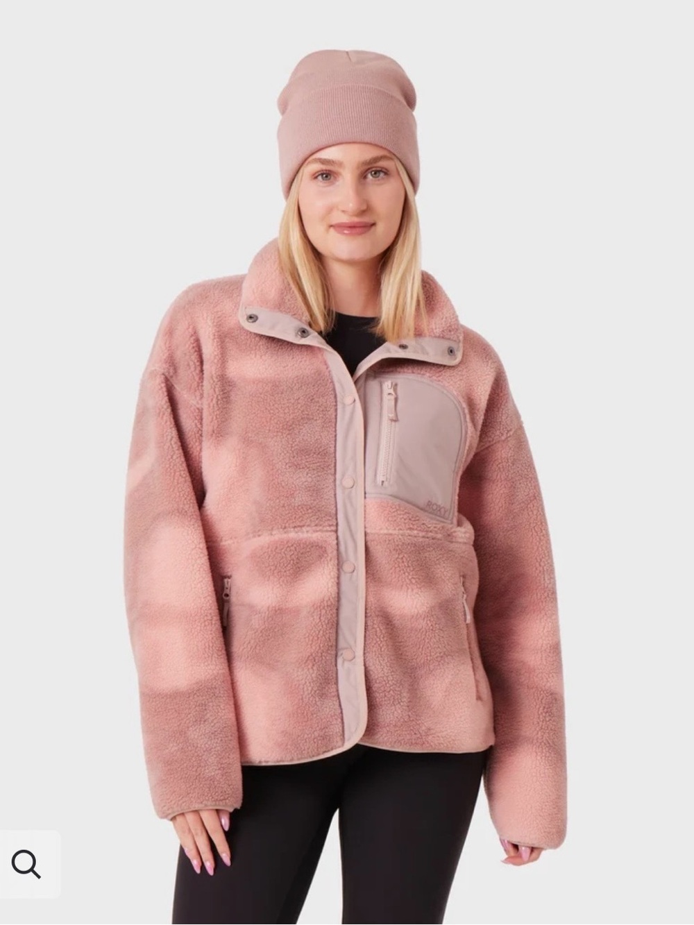Roxy Axel Bonded Dusty Rose Sherpa Snap-Front Jacket Size XL - Picture 3 of 11